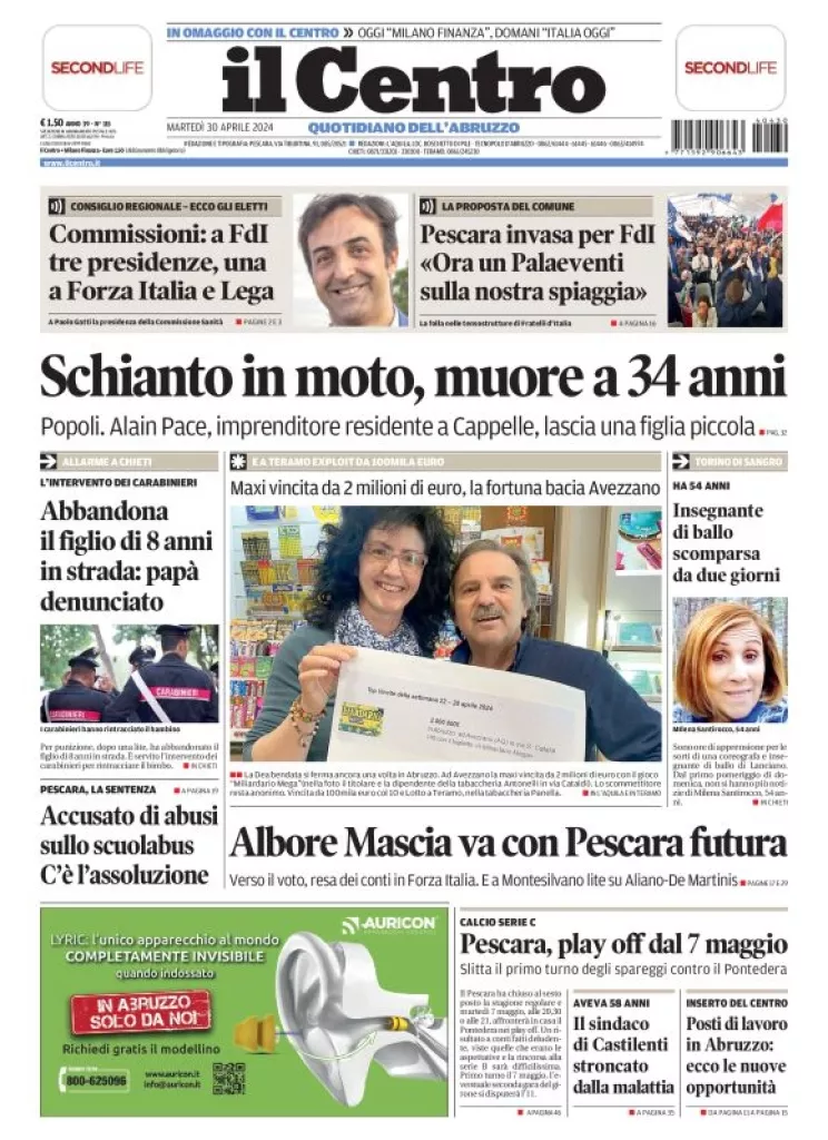 Prima-pagina-il centro-oggi-edizione-del-2024-04-30